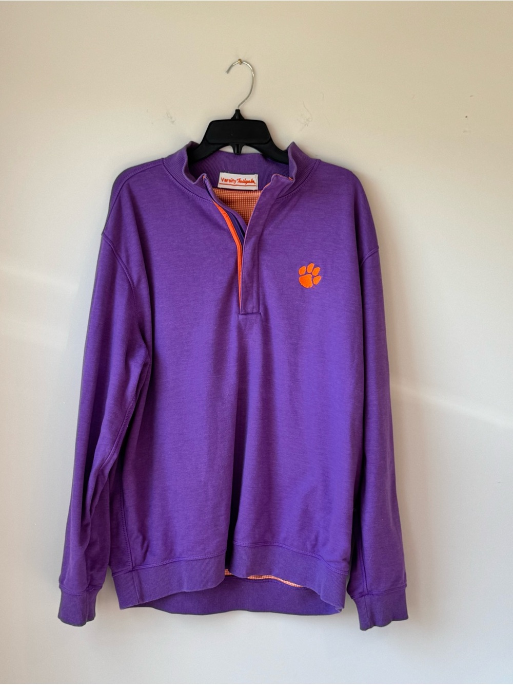 Clemson Tigers Varsity Tailgate Quarter Zip Sweatshirt XL Purple Orange Lined